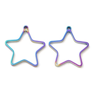 Rainbow Metal,  304 Stainless Steel Open Back Bezel Star Pendants, For Jewelry Making, Earrings, Resin, Pressed Flower Jewelry, 1.25”