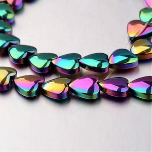 Rainbow Hearts 8mm Electroplate Non-magnetic Synthetic Hematite Bead Strands, Heart, Multi-color Plated
