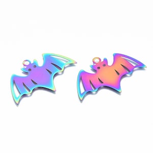 Rainbow Metal, Halloween Bat, Stainless Steel Stamping Blank Tag Pendants, Halloween, Multi-color, about 1.5”, thin