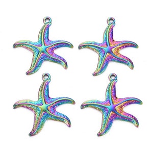 Rainbow Metal, Happy Starfish, 304 Stainless Steel Pendants, About 1.5”, Necklaces, Earrings, Decor