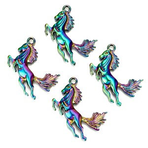 Rainbow Metal, Horse, Pegasus, Rainbow Alloy Pendants, 3D Front, about 1.75",  Great for Necklaces, Purple Mountain Beads