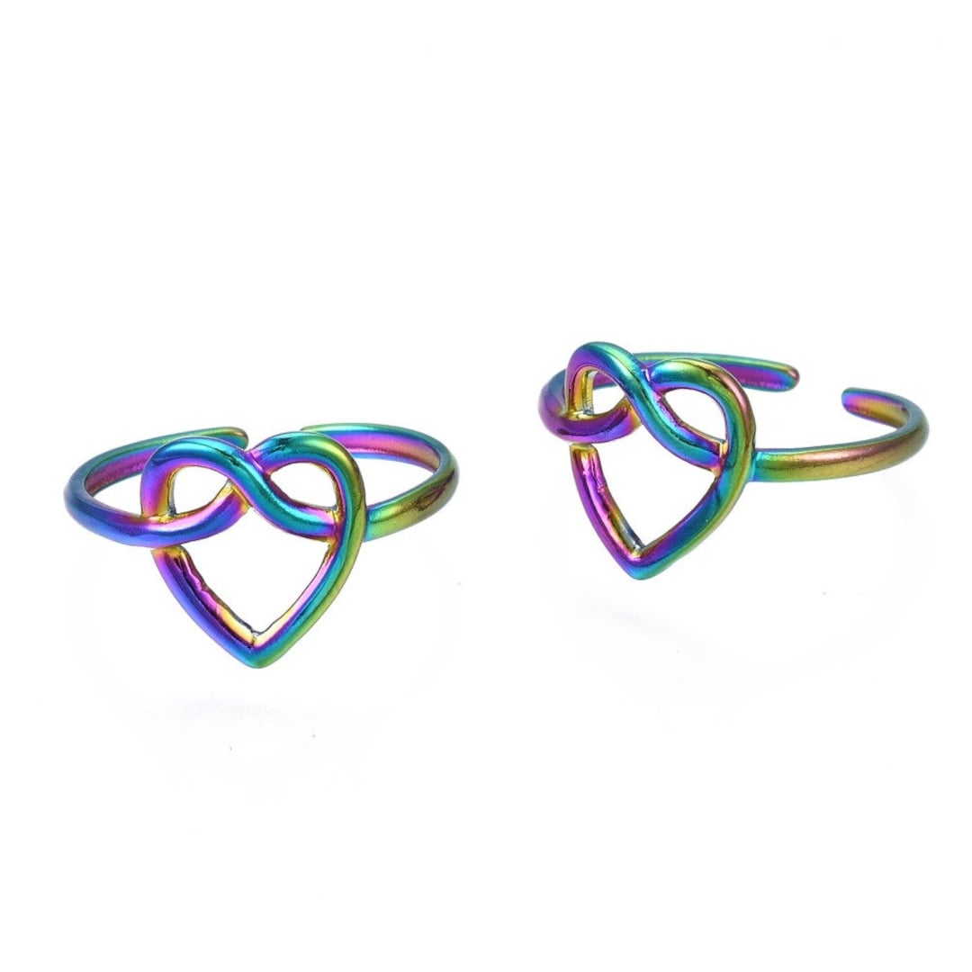 Rainbow Metal, Heart Infinity, Open Cuff Rings, Hollow Wide Open Rings ...