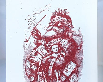 Carte de Noël - Père Noël et pipe