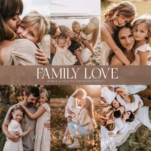 10 種類のファミリー向けモバイルプリセット Lightroom、アウトドアプリセット、温かみのあるファミリープリセット、ポートレートプリセット、Instagram プリセット、自然プリセット、ファミリーフィルター