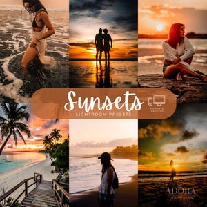 10 Lightroom-förinställningar för solnedgångar, sommarförinställningar för varma stränder, Instagram-förinställningar, solnedgångsfilter för influencers, estetisk förinställning för ljusa stränder, gyllene