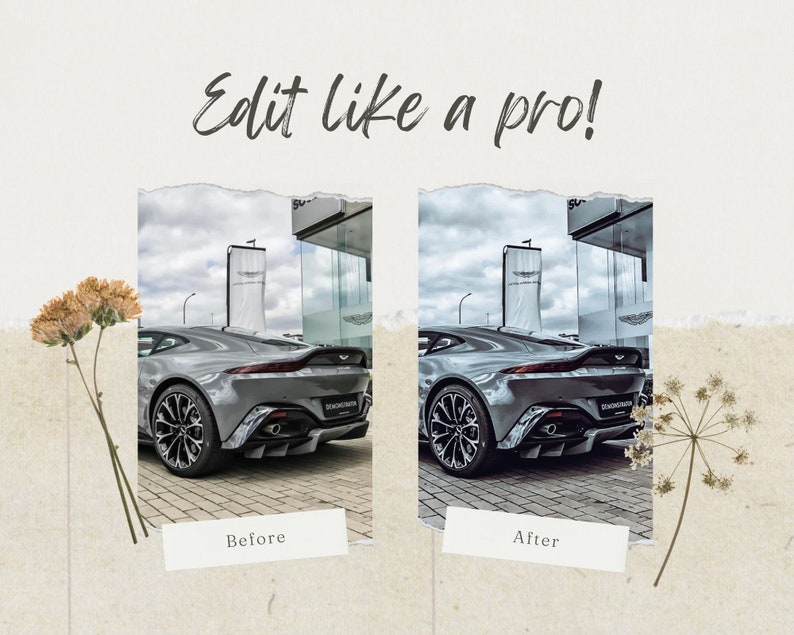 10 Autos Lightroom-Voreinstellungen für Mobilgeräte und Desktops Luxus-Instagram-Voreinstellungen Stimmungsvolle Autorennen-Voreinstellungen Automobilästhetische Auto-Voreinstellungen Fahrzeug Bild 5