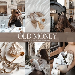 10 Old Money Lightroomプリセット、ラグジュアリープリセット、美的ブロガープリセット、ベージュトーンプリセット、Instagramプリセット、旅行プリセット、Dng