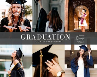 10 preajustes de Lightroom para graduación, preajustes para fotos de graduación, preajustes para retratos de graduación, filtros para graduación universitaria, preajustes para móviles y ordenadores.