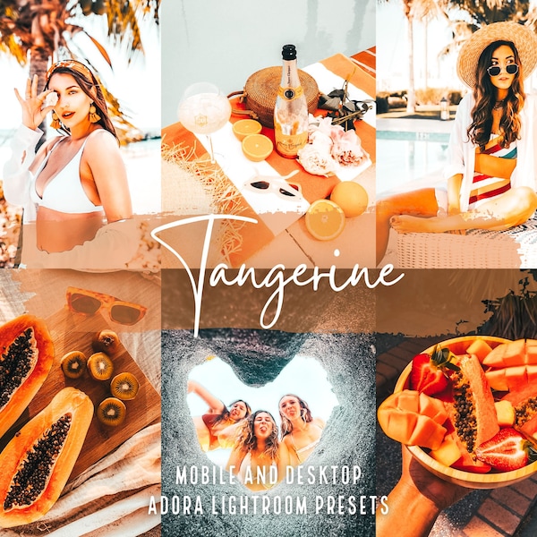 10 Tangerine Lightroom Presets, Travel Blogger Wanderlust Orange Presets, Summer Beach Warm Tone Presets, Instagram Mobile Presets, Colorful