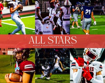 10種類のフットボールLightroomプリセット、スポーツプリセット、フィットネスプリセット、アスリートプリセット、サッカープリセット、試合当日プリセット、フットボール写真