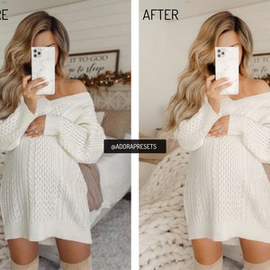 May include: A woman wearing a white off-the-shoulder sweater with a cable knit pattern. She is holding a white marble phone case in front of her face. The text "IT TO GOD go to sleep" is visible on a sign behind her.