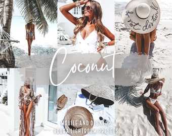 10 Coconut Lightroom Presets, Mobile and Desktop Presets, Beach Presets, Bright Travel Blogger Presets, Summer Presets, Tan Presets, Vsco