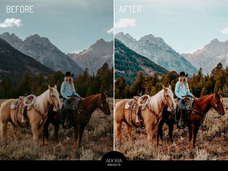 10 Western-Mädchen-Presets, Cowgirl Lightroom Mobile Presets, Pferde-Presets, Outdoor Cowboys Presets, Ranch-Fotografie, Warme goldene Stunde Bild 7