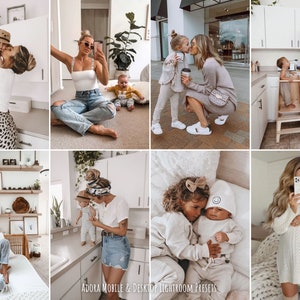 May include: A collage of photos featuring mothers and their children. The photos show various scenes, including a mother and child in a kitchen, a mother and child in a living room, and a mother and child outdoors. The photos are all in a warm, natural light.