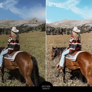 10 Western-Mädchen-Presets, Cowgirl Lightroom Mobile Presets, Pferde-Presets, Outdoor Cowboys Presets, Ranch-Fotografie, Warme goldene Stunde Bild 9