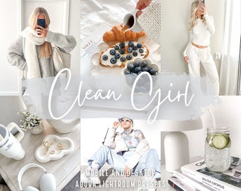 10 Light Clean Girl Presets Lightroom, Bright & Airy Blogger Mobile Presets, Indoor Presets, Desktop Presets, Clean Produktfotografie, Dng