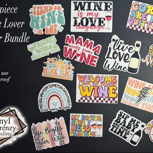Wine lover Sticker bundle indoor use waterproof stickers full color wine stickers 15 stickers