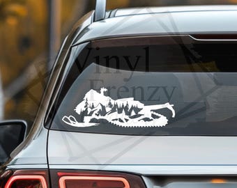 Ski doo snowmobile vinyl decal with trees | snowmobile decal with mountains | skidoo style vinyl decal