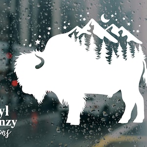 Buffalo with trees silhouette wilderness vinyl decal outdoors lover | vinyl decal | weatherproof permenant vinyl decal indoor/outdoor use