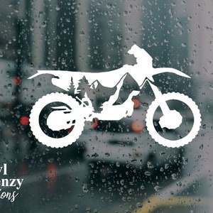 Dirt bike vinyl decal with mountains and trees permanent vinyl decal