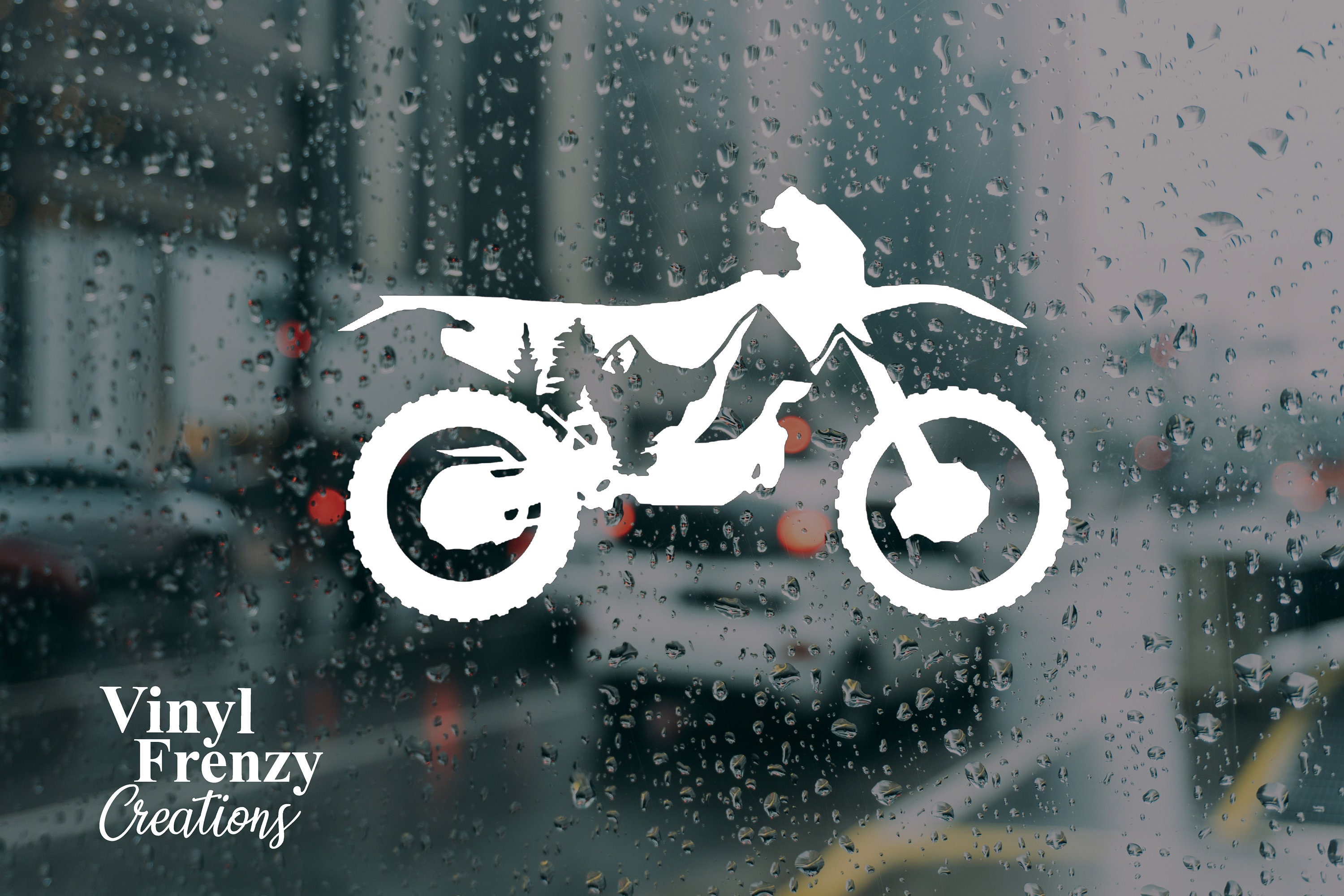 Dirt Bike Vinyl Decal With Mountains and Trees Permanent Vinyl Etsy