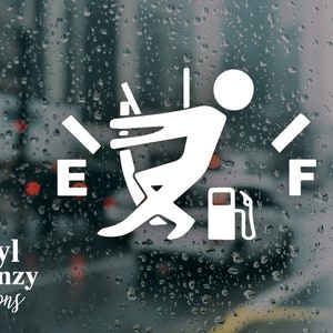 man pulling gas needle empty to full vinyl decal | funny vehicle gas decal