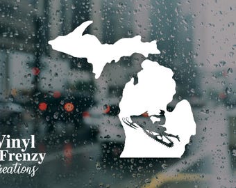 Michigan Snowmobile Silhouette Vinyl Decal | Car, Laptop, Trailer