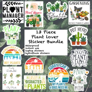 Paquete de 13 pegatinas para amantes de las plantas, pegatinas para mamás de plantas, pegatinas para hidrofrasco, pegatinas para portátiles, pegatinas para damas de plantas, paquete de pegatinas