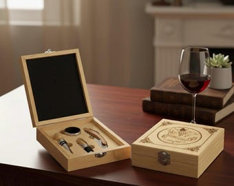 Set di utensili da vino in legno personalizzato, regalo con incisione personalizzata
