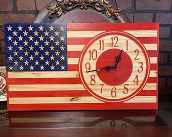 American Flag Clock Digital File – Laser Cut, CNC (svg, jpg, png)