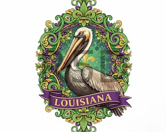 Louisiana Pelican - Fleur De Lis Mardi Gras PNG - Digital Download – Louisiana Bayou - PNG - Mother's Day - Christmas - Anniversary Gift