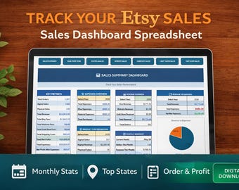 Etsy Sales Tracker Spreadsheet | Sales Dashboard & Profit Log | Small Business Expense | Revenue Tracker | Digital Download