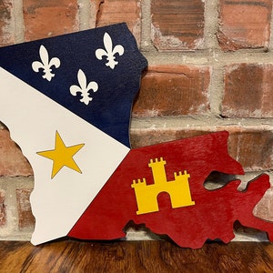 Louisiana Flag of Acadiana - Wall Decor - Door Hanger - Acadian Flag