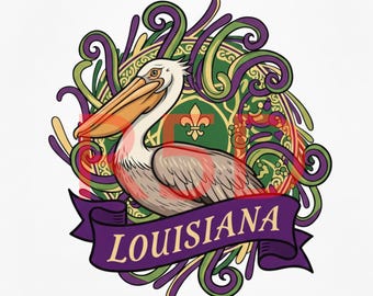 Louisiana Pelican - Mardi Gras PNG - Digital Download – Louisiana Bayou - PNG - Mother's Day - Christmas - Anniversary Gift