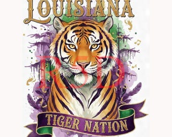 Louisiana Tiger Nation Mardi Gras Digital Download - Bayou Watercolor (PNG)