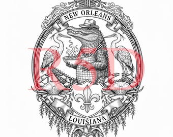New Orleans Alligator Emblem, Louisiana Digital Design (svg, png, pdf, jpg)