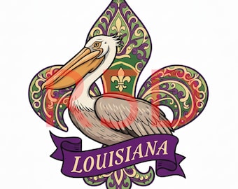 Louisiana Pelican Fleur De Lis PNG - Mardi Gras Download (Digital Download)