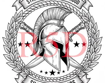 Spartaans helmembleem, ontwerp Strength & Brotherhood (digitaal bestand)