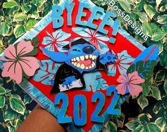 Graduation Cap Topper- Lilo & Stitch Ohana - College, University, Graduate, High School, Middle School Celebration Custom