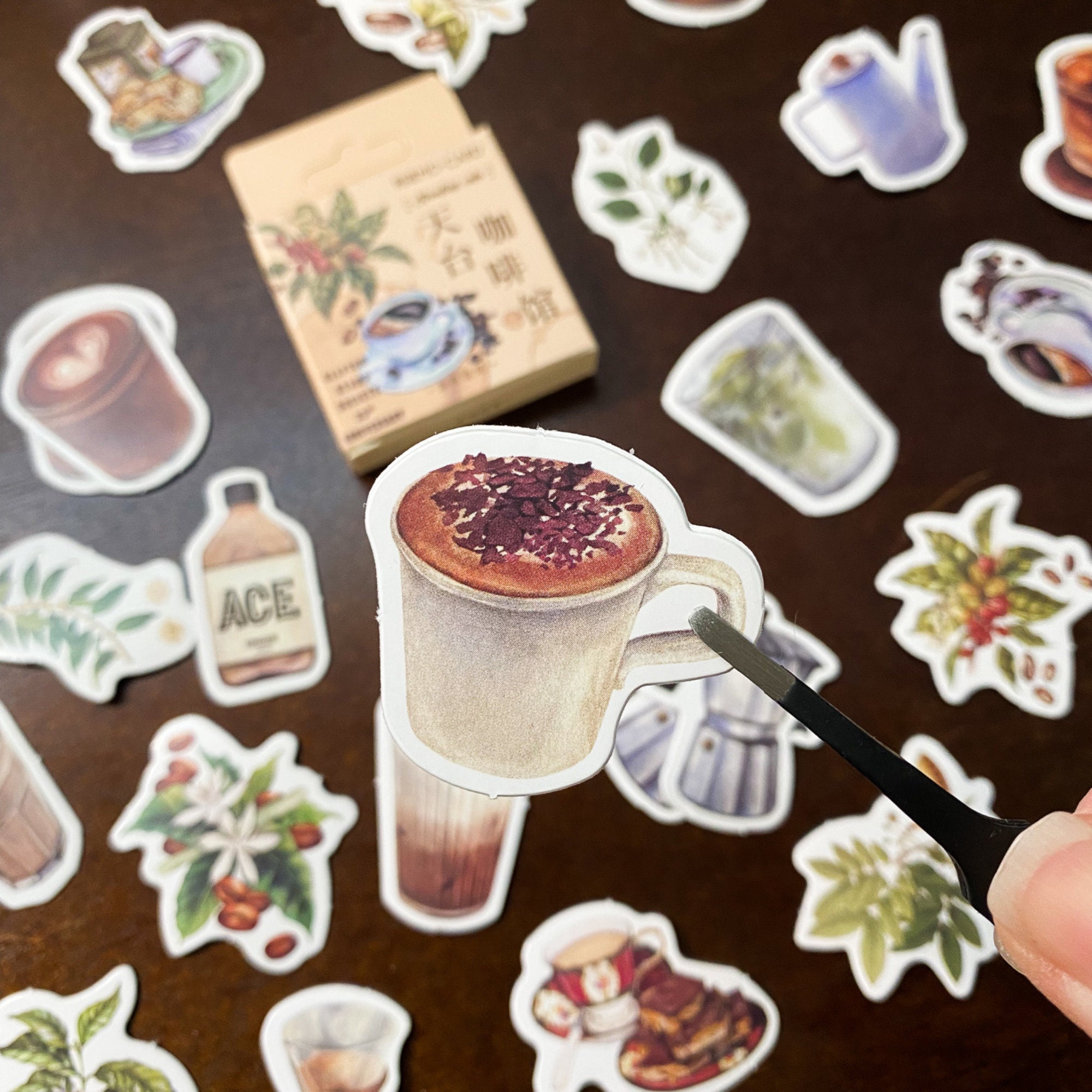 46pcs Vintage Coffee Shop Stickers Set, Bullet Journal, Scrapbooking