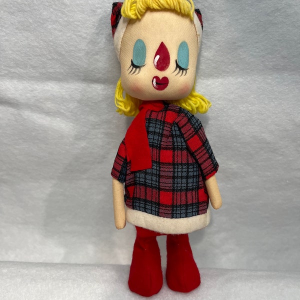 Vintage 1960’s Stockinette Christmas Doll, Worlds Friend Doll, Cloth Caroler Doll