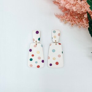 POLKADOT SPRINKLE Birthday cake Handmade Clay Earrings Statement Earrings Cute Dangle Earrings Gift girl womens boho rainbow image 2