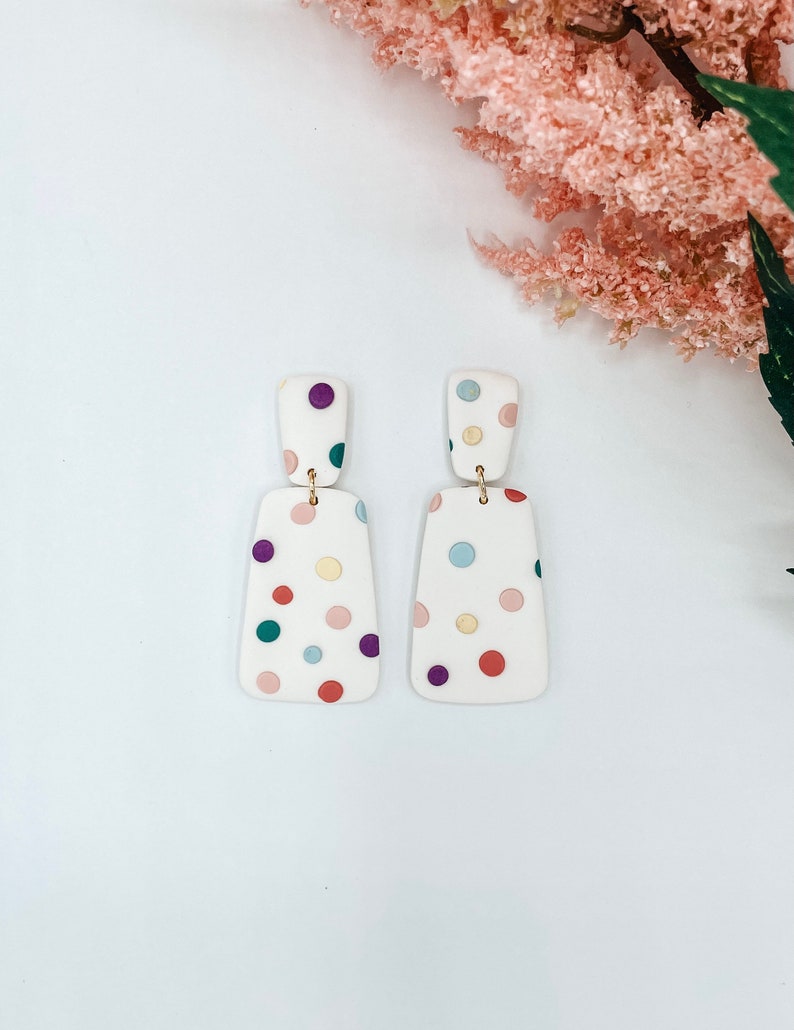 POLKADOT SPRINKLE Birthday cake Handmade Clay Earrings Statement Earrings Cute Dangle Earrings Gift girl womens boho rainbow image 2