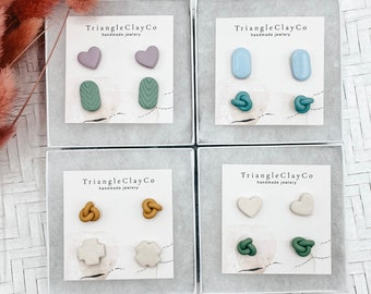 Earring stud packs | Clay Earrings | Handmade | Hypoallergenic | Lightweight | Gift | simple | tiny studs | knot earrings | basic | colorful