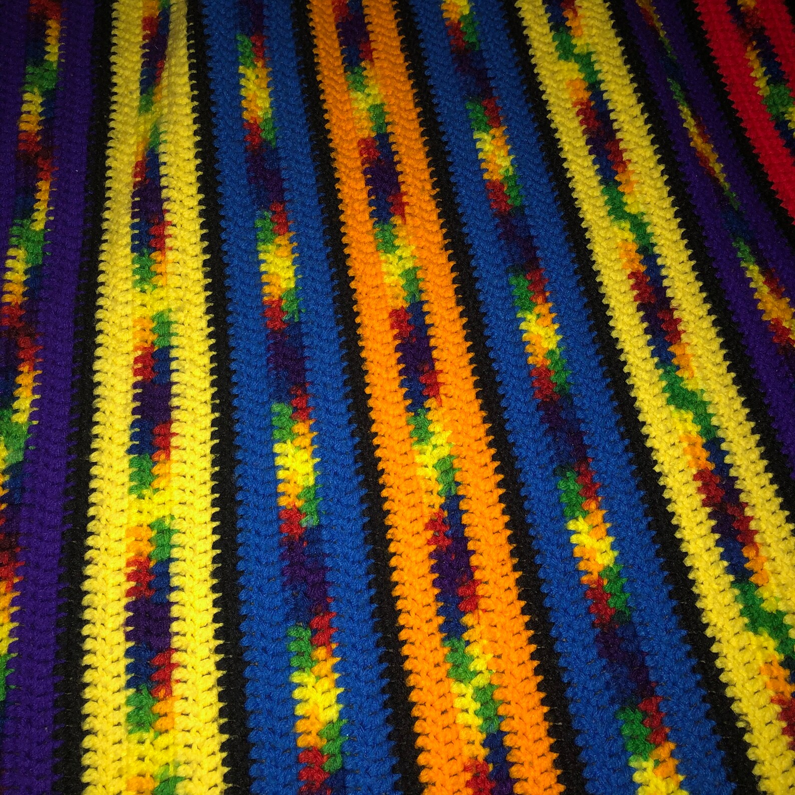 Vintage Hand Knit Brightly Colored Afghan Blanket Etsy