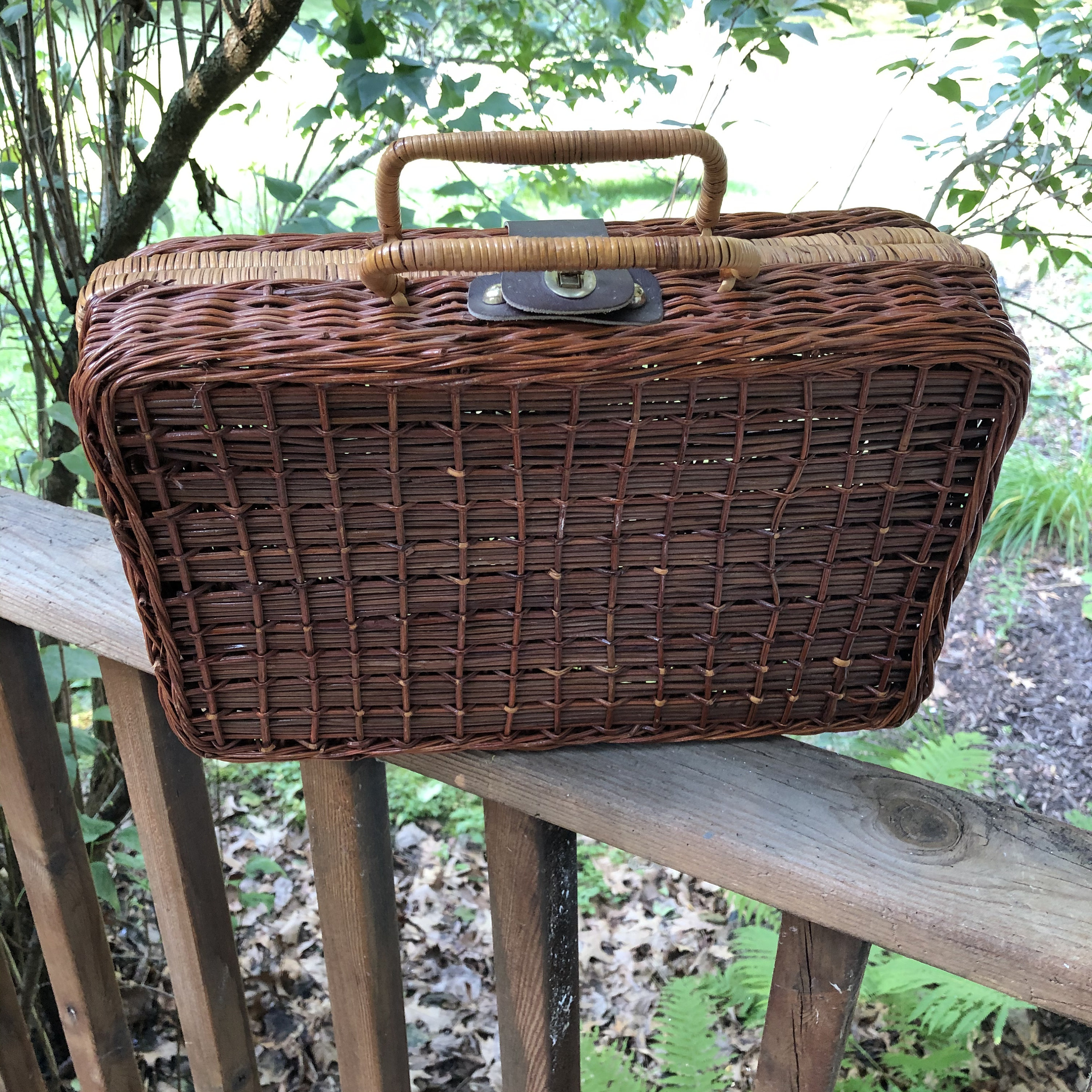 Vintage Picnic Basket for Two with Rattan Plate Holders Etsy