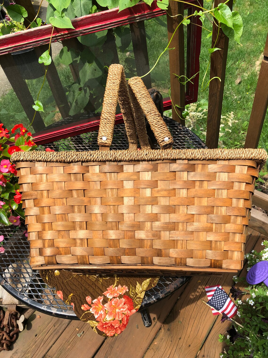XL Vintage Split Wood Market Basket Wood Gathering Basket Etsy