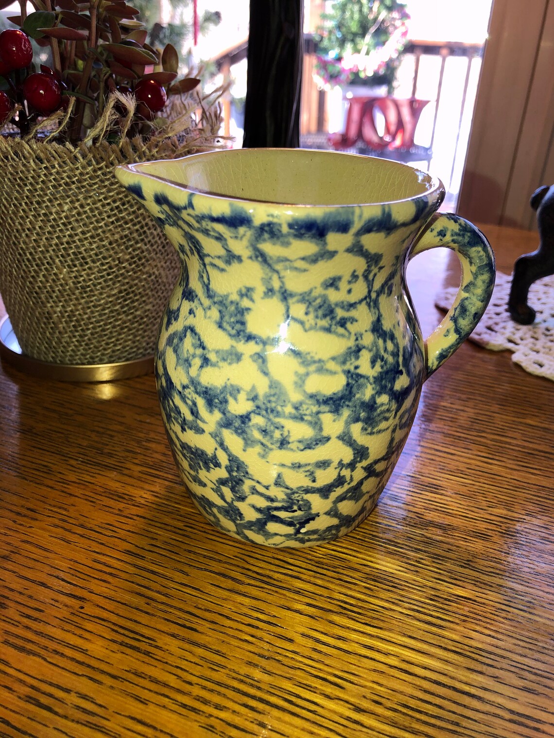 Vintage Roseville Blue Spongeware Spatter Ware Pitcher 1 Pint Etsy