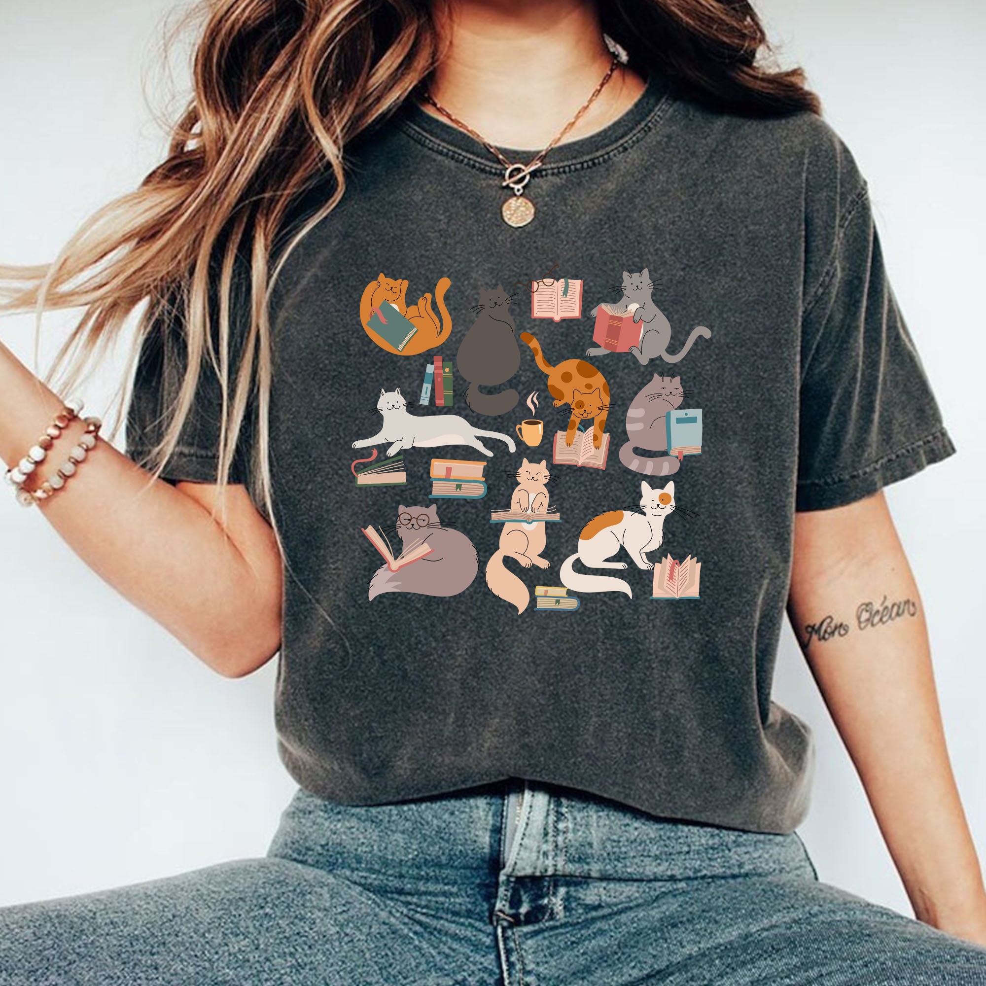 Books and Cats Shirt, Cute Book Shirt, Gift for Bookaholic, Book Lover