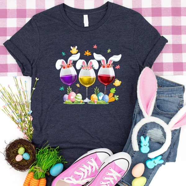 Easter Day Wine Glasses Shirt - Wine Glasses Bunny Shirt - Drinking Wine Lover Tee- Easter Bunny Shirt- Easter Eggs Shirt - Wine Shirt